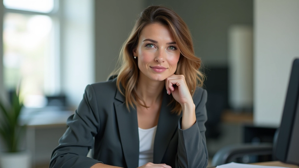 Žena v kancelářském prostředí se zamýšlí, sedí u stolu s notebookem, zvažuje, zda se má ozvat